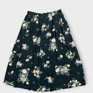 Vintage Sag Harbor Black Rayon Floral Rose Print Midi Skirt S/M Whimsy Goth